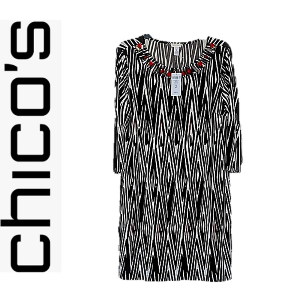 🌸 NWT CHICOS BETTY COCOA BEAN BEADED SHIFT DRESS
